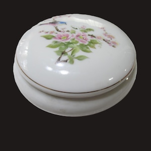 Takahashi Round Porcelain Trinket Box Floral Design, Made in Japan