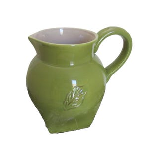 Tastefully Simple Green Pottery Pitcher Leaf Design