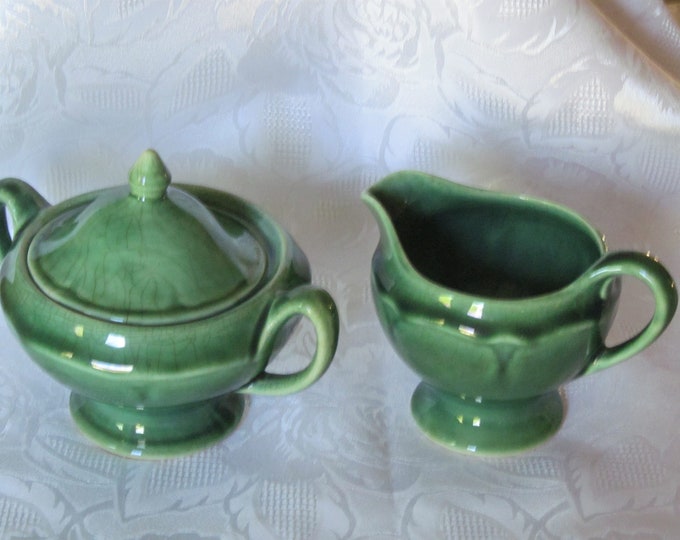 Vintage Green Cream Sugar Set, Pottery Creamer and Sugar Bowl Set Etsy