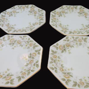 Octagonal Originals, Porcelain Salad/Dessert Plates Set of 4, Rose Marie Pattern, Yellow Floral