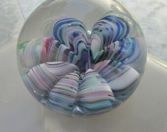 Beautiful Elwood Multi Color Ribbon Paperweight Signed