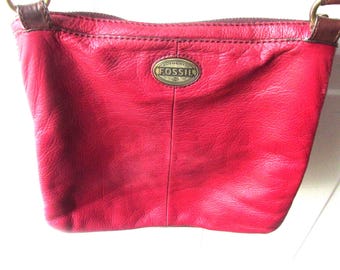 FOSSIL Crossbody Bag Purse Vintage Red Genuine Leather