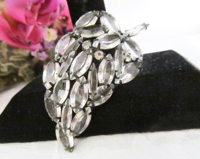 Vintage Japanned Brooch / Pendant Clear Navette Rhinestones Etsy