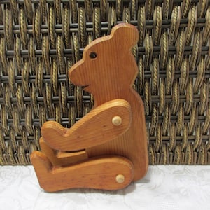 Articulated Small Wooden Bear Figure, 13.75 in Tall