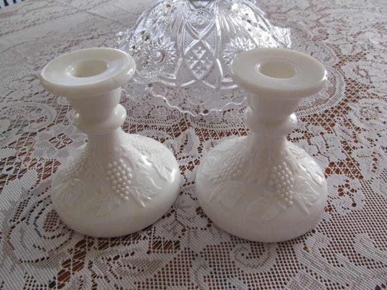 L.E. Smith Vintage Milk Glass Candle Holders Grape Cluster & Etsy