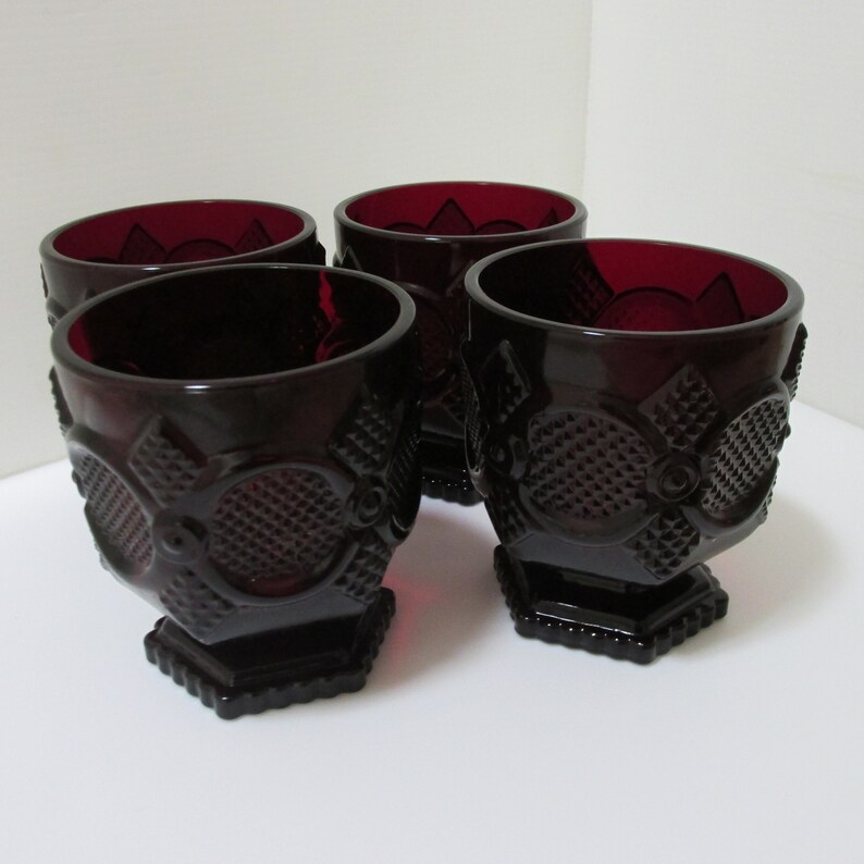 Cape Cod Ruby Red Footed Tumblers Set of 4 Glasses Vintage image 5