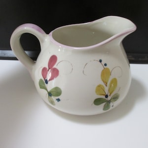 Vintage Hand Painted Floral Portugal Wide Mouth Pitcher