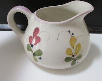 Vintage Hand Painted Floral Portugal Wide Mouth Pitcher