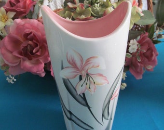 Vintage Pink Iris Pottery Vase