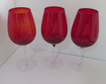 Sonoma Lifestyle Wine / Water Glasses, Red to Clear Glass, 20 oz, Set of 3
