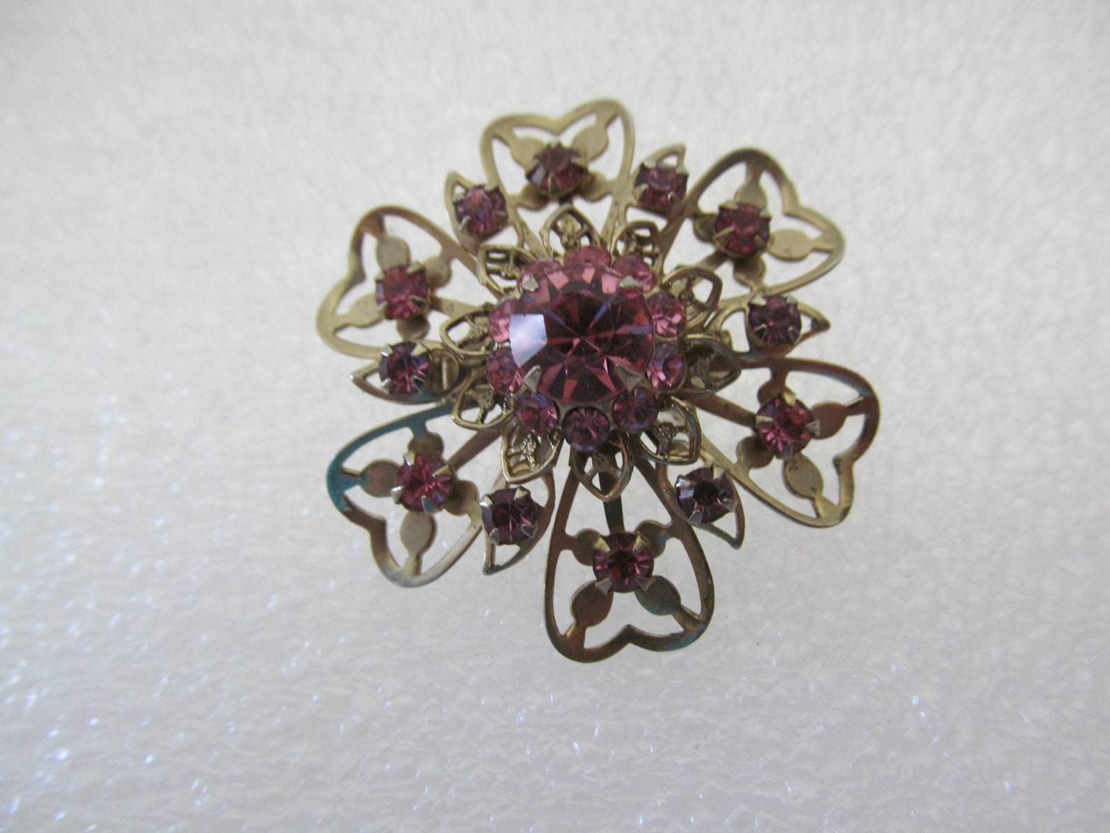 Vintage Pink Rhinestone Flower Brooch Pink Rhinestone Pin Etsy