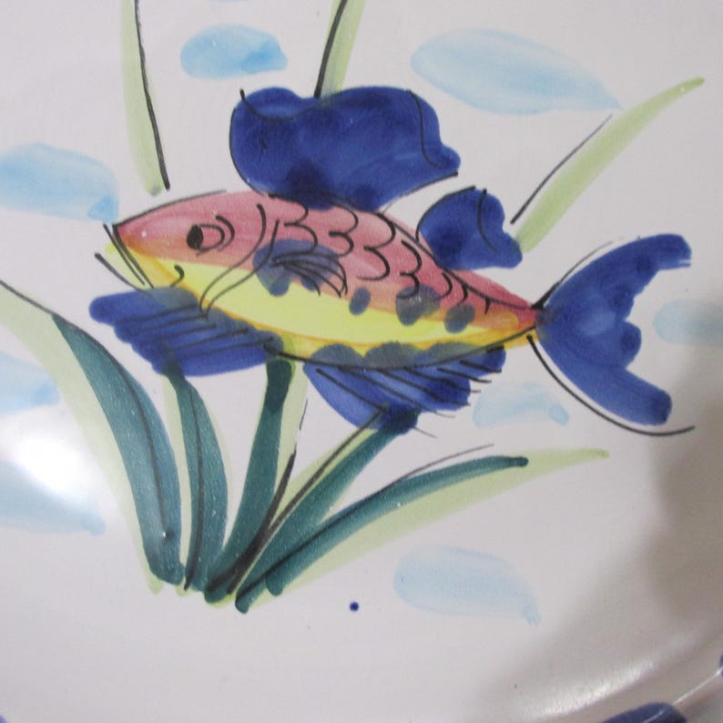 Vintage Italian Pottery Round FISH Wall Plate Made in Italy for Vietri bild 5