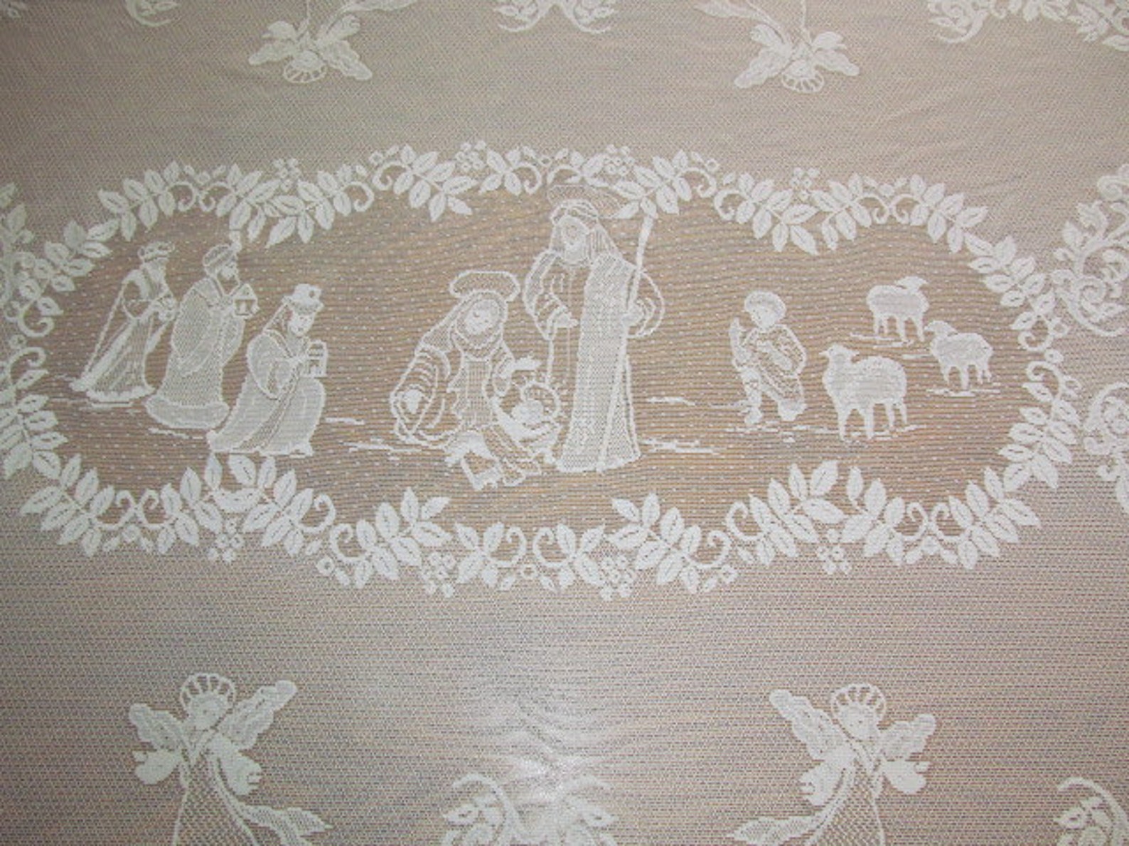 Beautiful White Lace Holiday Tablecloth Nativity Scene Angels Etsy
