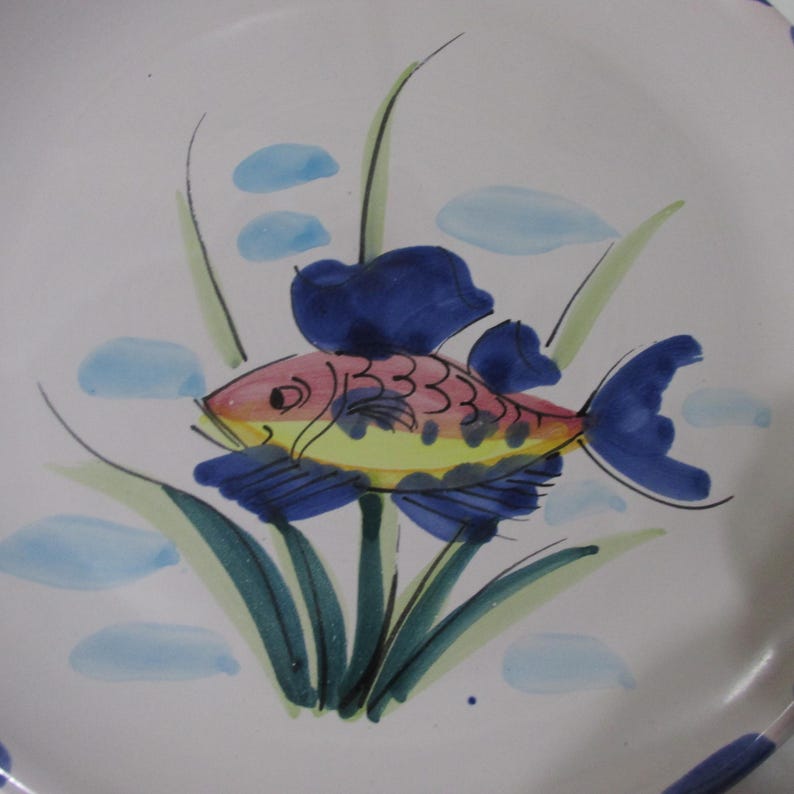 Vintage Italian Pottery Round FISH Wall Plate Made in Italy for Vietri bild 6