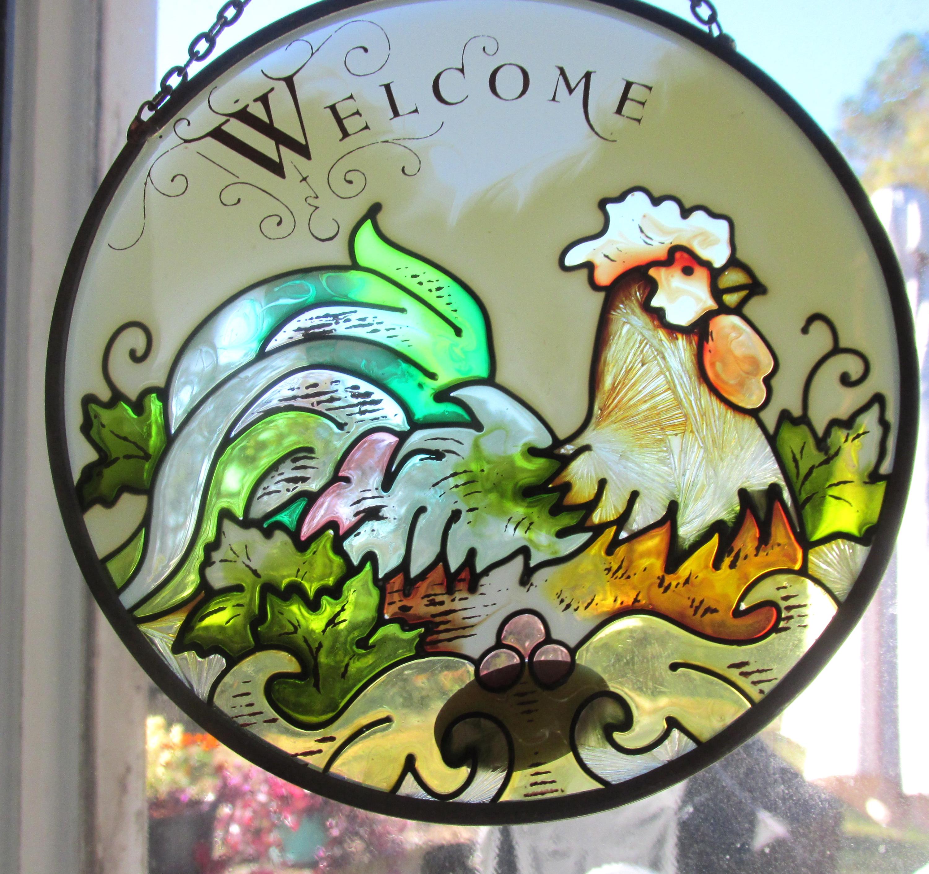 Hand Painted Joan Baker Designs Set of 2 Rooster Chicken Sun