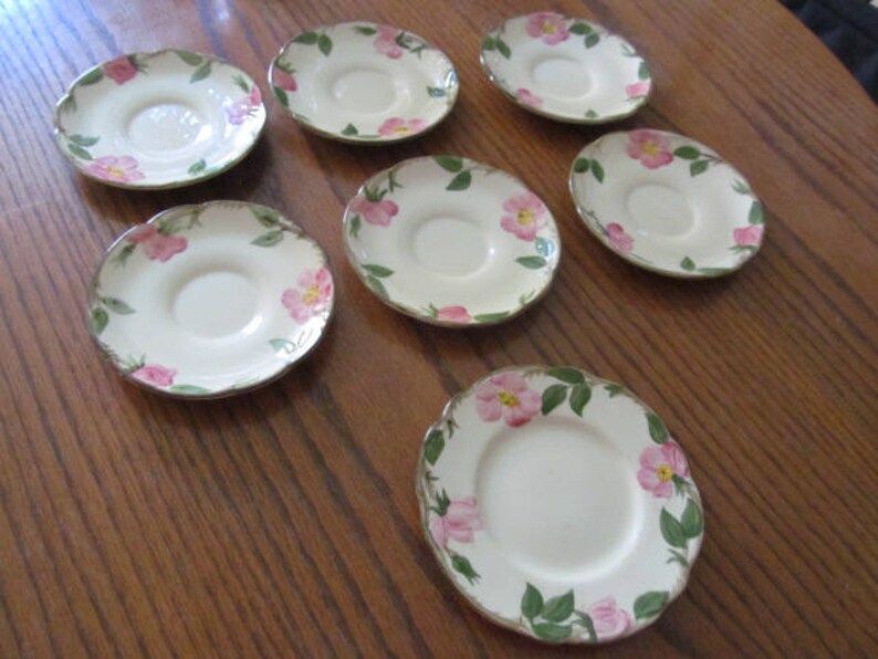 Vintage Franciscan China Saucers and Bread Plate Desert Rose 7 Piece Mixed Lot