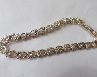 Rhinestone Bracelet Gold Tone, Tennis Bracelet Vintage