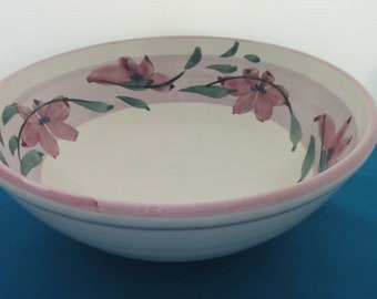 Round Ceramic Floral Serving Bowl, White Purple Lavender