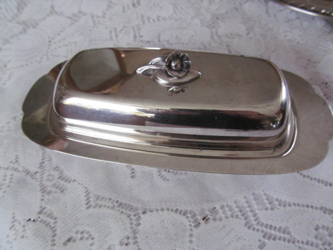 Oneida Silversmiths Silver Plated Butter Dish with Flower Etsy