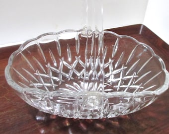 Gorham Clear Glass Basket with Plastic Handle, Vintage Serving Dish, Candy Bowl, Fruit Bowl
