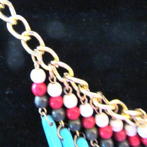 Statement Collar Beaded Necklace, Gold Tone Turquoise Color Beads image 4