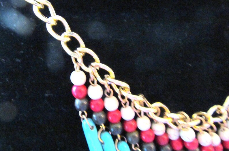 Statement Collar Beaded Necklace, Gold Tone Turquoise Color Beads image 4