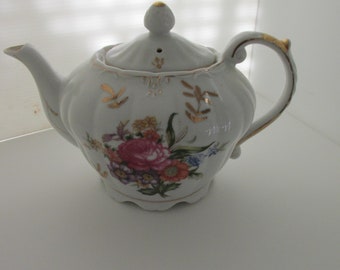 Mid Century Floral Transferware Porcelain Teapot Japan