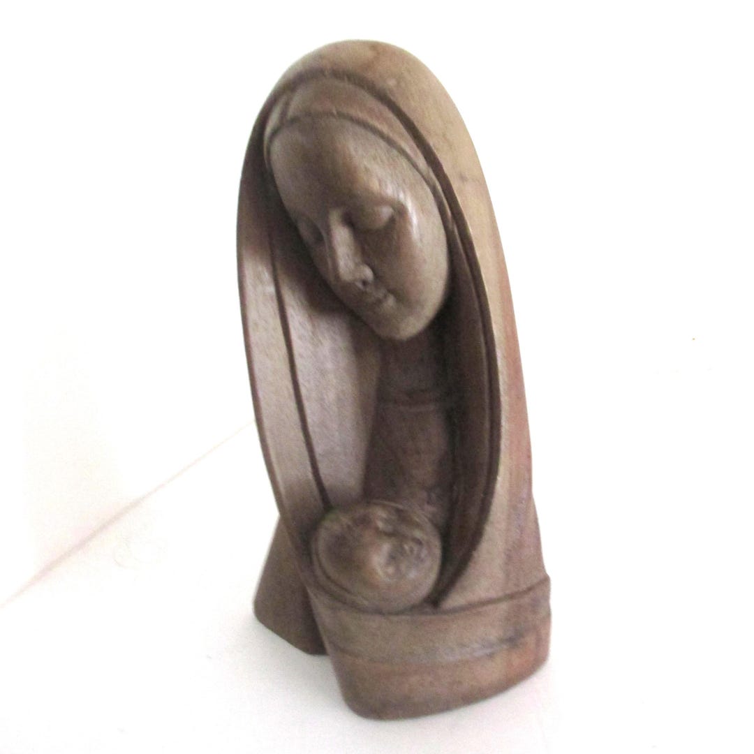 Vintage Hand Carved Wood Religious Virgin Mary and Baby Jesus Statue - Etsy