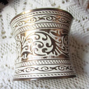 Wide Tribal Style Cuff Bracelet Gold Tone White Enamel