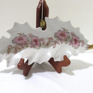 Old Nuremberg Bavaria Germany Leaf Dish, Pink Floral Design, Gold Accent, Vintage Porcelain