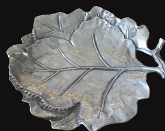 Italian Vintage Metal Leaf Dish Tray Signed Made in Italy