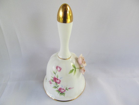 Pink Rose Floral Gold Trim Towle Fine Bone China Bell