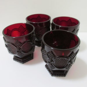 Cape Cod Ruby Red Footed Tumblers Set of 4 Glasses Vintage image 1