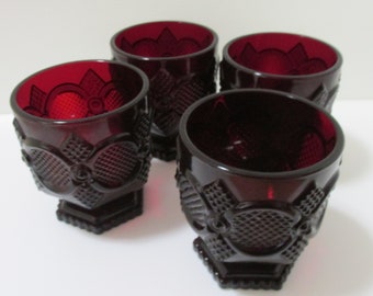 Cape Cod Ruby Red Footed Tumblers Set of 4 Glasses Vintage