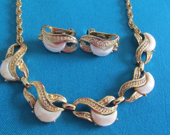 Vintage Demi Parure Necklace Choker Earrings Set, Clip Earrings