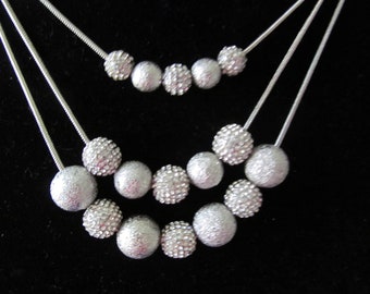Chico's Silver Tone Beaded Necklace, Triple Strand Necklace Metal