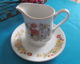 Vintage Japanese Oriental Garden Creamer and Saucer