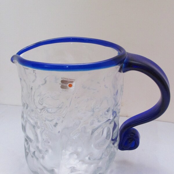 Blenko Handmade Glass Pitcher, 1997 Crystal Cobalt Blue 50 oz. # 9428