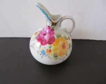 Floral Porcelain Pitcher / Ewer /Gold Trim / Decorative Decor