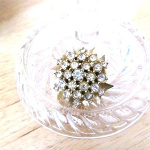 Rhinestone Brooch Pin Pendant Gold Tone Clear Rhinestones