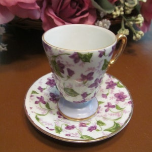Demitasse Cup & Saucer Purple Floral Chintz Violets