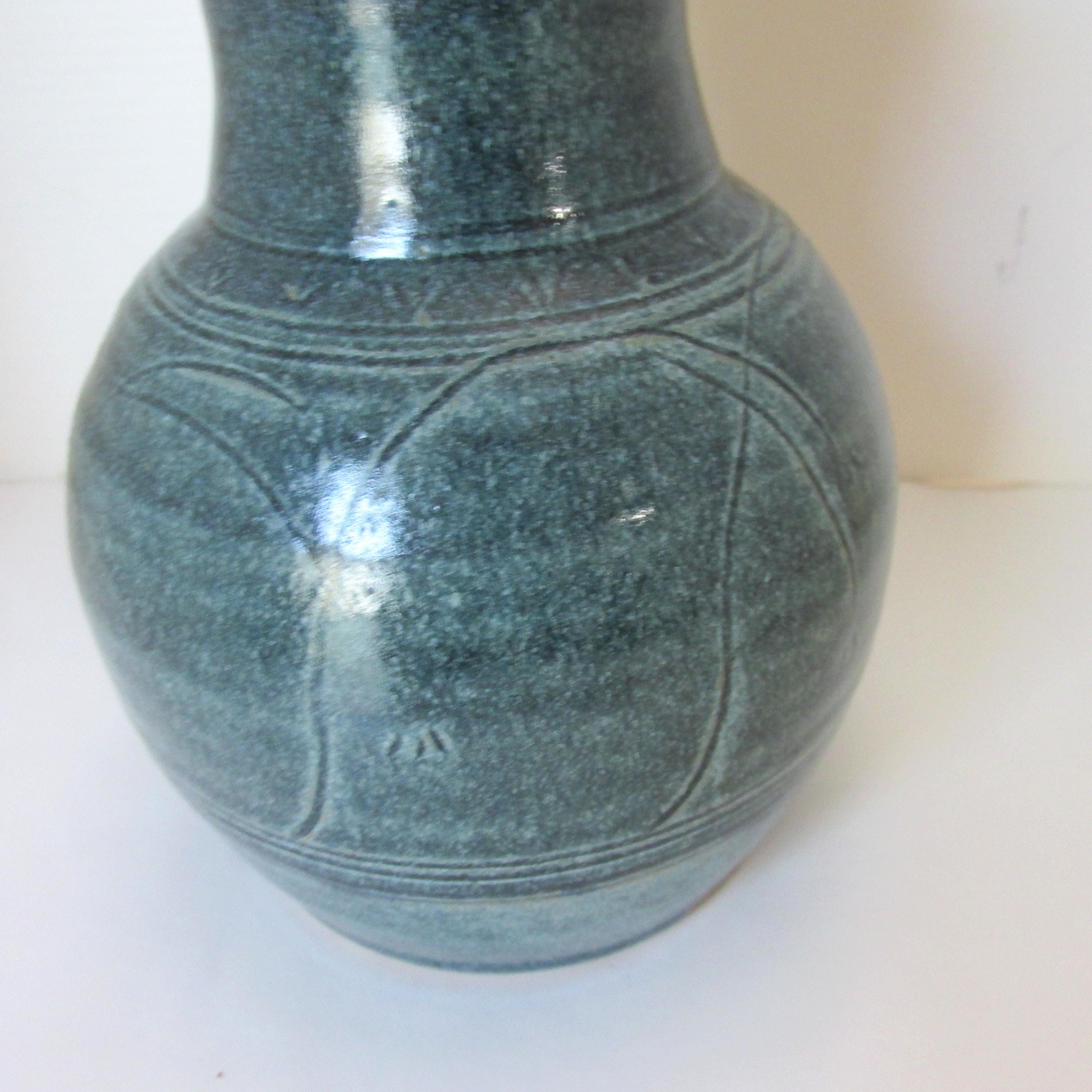 Studio Blue Stoneware Vase Inscribed Design Signed - Etsy