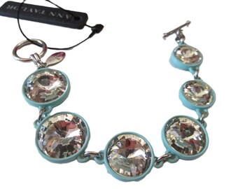 Ann Taylor Enameled Bracelet with Clear Crystal Cabochons