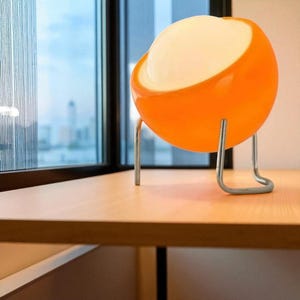Space Age Table Lamp: Retro Orange Frosted Glass Globe, Mid-Century Modern LED