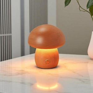 Dimmbares Holzpilz-Nachtlicht: Wiederaufladbare Nachttischlampe