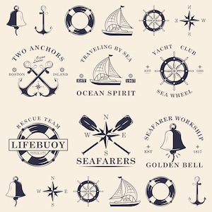 Nautical Logo Set – Vintage Marine Emblems with Anchor & Sailboat | Digital Download