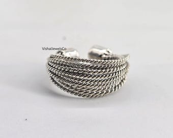 Anillo de cuerda de plata esterlina: banda de alambre trenzado ajustable, hecho a mano