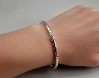 Hammered Sterling Silver Bangle: Heavy Handmade Textured Bracelet