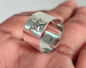 Sterling Silver Star Band Ring: Handmade Celestial Jewelry