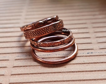 Juego de anillos apilables de cobre puro: joyería minimalista bohemia hecha a mano